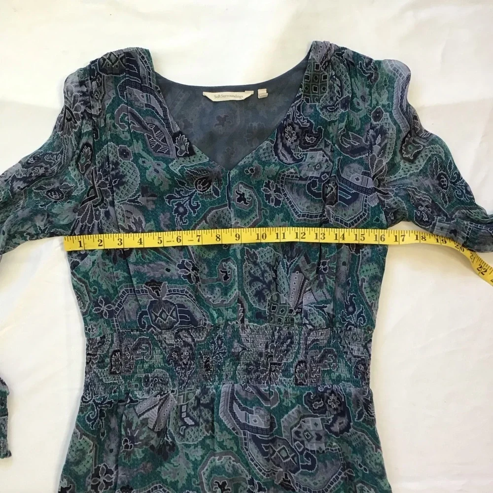 Soft Surroundings Women Elegant Green Sheer Long Sleeve Career Dress SZ XS